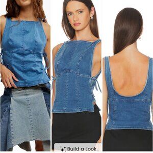 Free People Not My Fault Denim Corset Tank - Size Medium